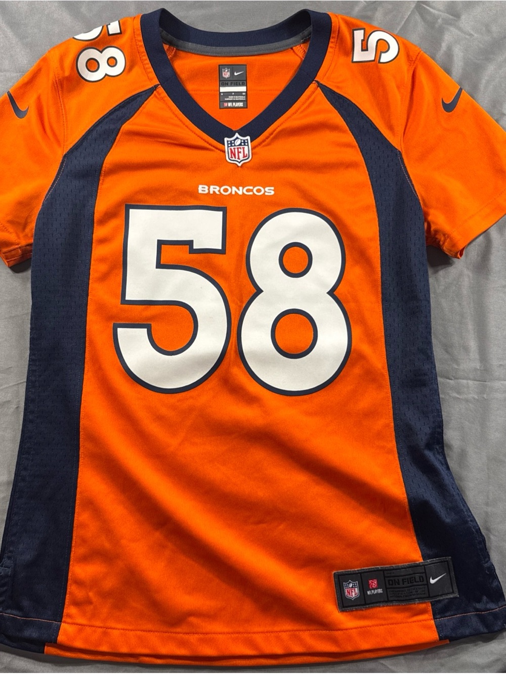 Nike Orange and Navy Broncos #58 Football Jersey